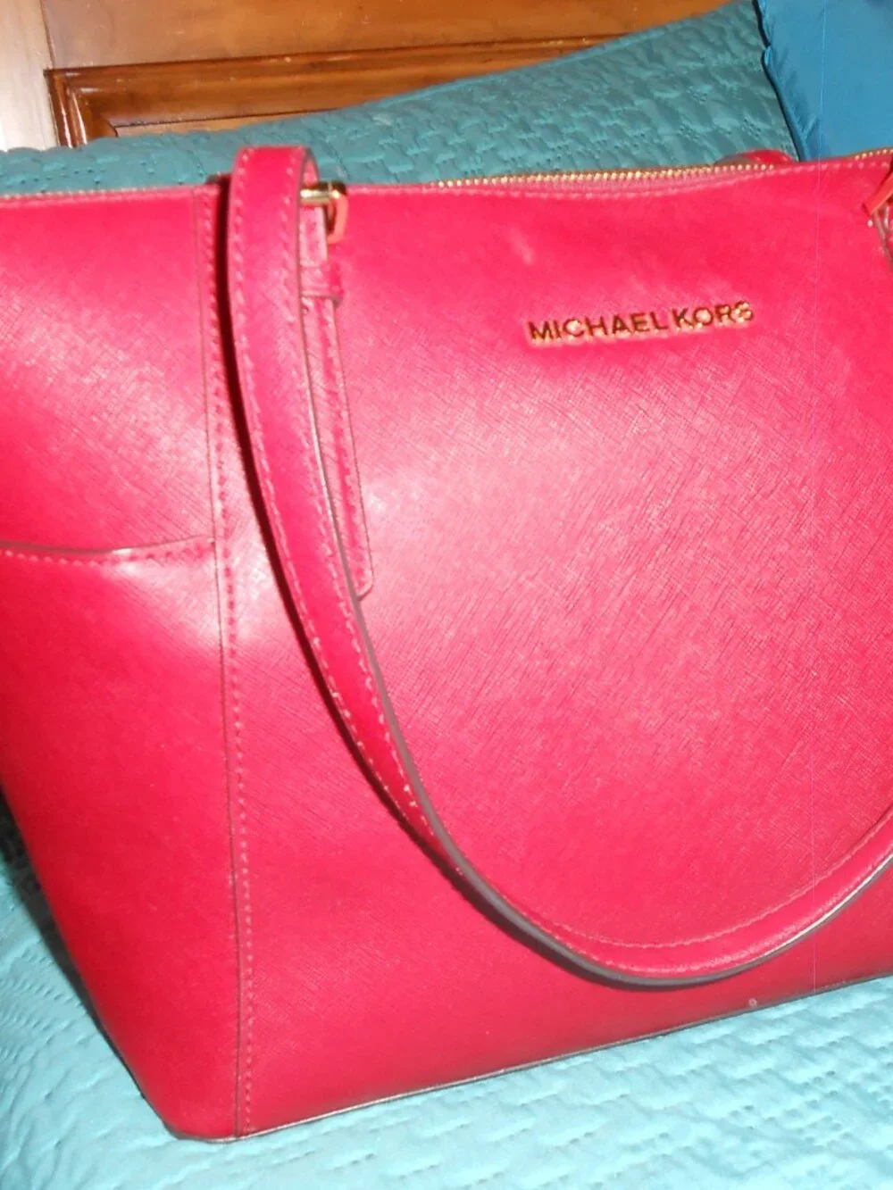Michael Kors Saffiano Leather Tote Cherry red color medium VGC